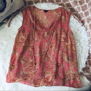 TALBOTS Paisley Dusty Rose Sheer Double Layer Top